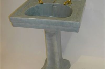 Deco Basin and Pedestal with Blue Marbled Glaze