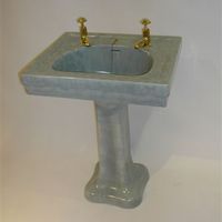 Deco Basin and Pedestal with Blue Marbled Glaze