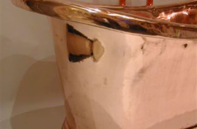 French Copper Bateau Bath with full roll edge and extra plinth C.19th.