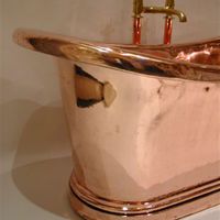 French Copper Bateau Bath with full roll edge and extra plinth C.19th
