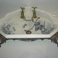 Victorian Blue Transfer Corner Basin C.1890.