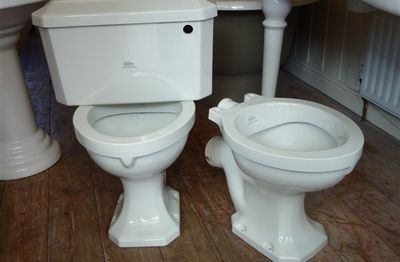 Royal Doulton P-Trap Outlet WC with matching Low-Level Cistern C.1930. Choice of Flush Pipes and Flush Handles