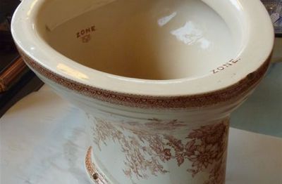 Brown/Red Transfer "ZONE" Victorian WC by Twyford C.1880. London outlet.