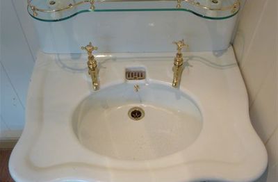 Porcher, Paris Console Basin with Shelved Splashback and Console Table C.1920