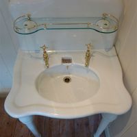 Porcher, Paris Console Basin with Shelved Splashback and Console Table C.1920